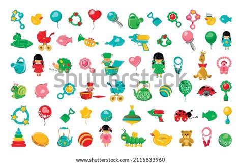 Collection Colorful Childrens Toys Flat Style Stock Vector Royalty