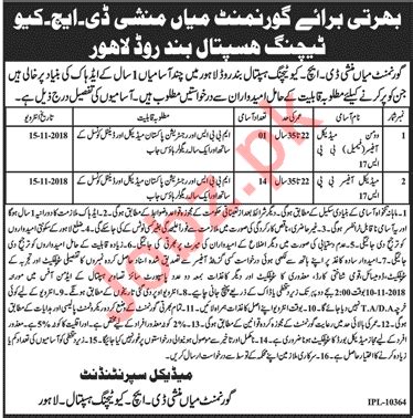 Government Mian Munshi DHQ Teaching Hospital Medical Jobs 2024 Job