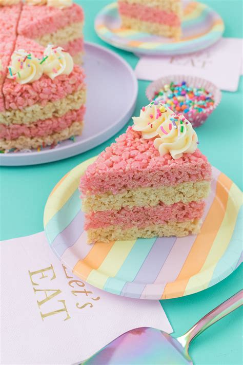 Simple Cake Slice Rice Krispies Treats with Vanilla Buttercream