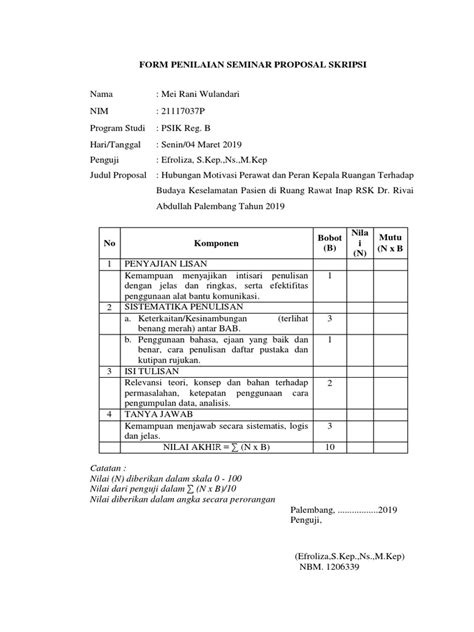 Form Penilaian Seminar Proposal Skripsi Pdf