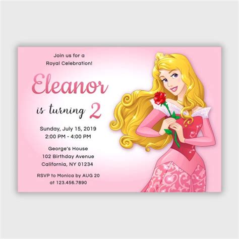 Princess Aurora Girl Birthday Party Invitation Disney Etsy