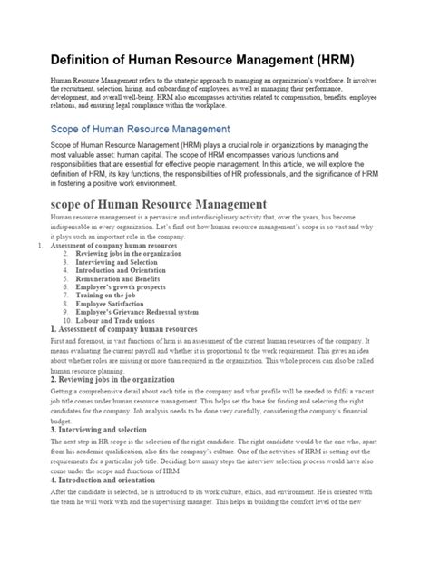 Definition Of Human Resource Management