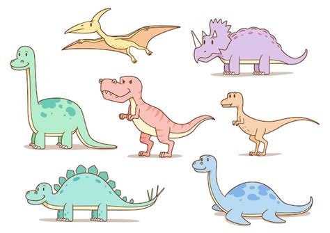 Conjunto De Lindos Dinosaurios De Dibujos Animados En Colores Pastel