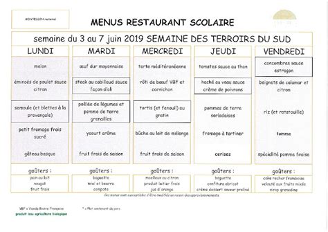 Parents d élèves école Ferdinand Buisson Menus du 3 au 7 juin 2019