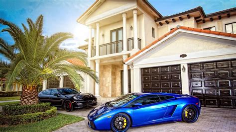 Blue Lamborghini Mansion Hd Car Photos Big House And Car 1920x1080