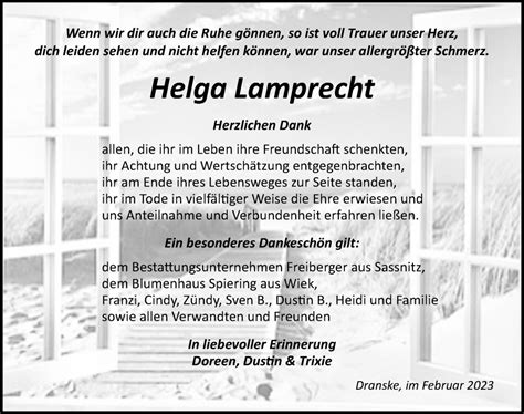 Traueranzeigen Von Helga Lamprecht Trauer Anzeigen De