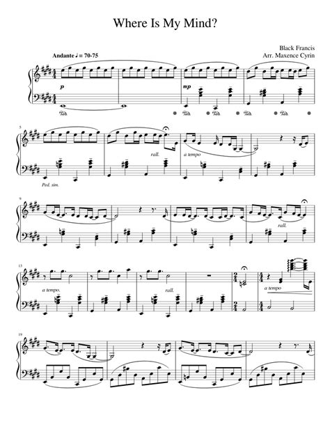 Where Is My Mind Piano Sheet Music Amulette