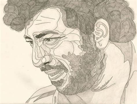 a drawing of a man with curly hair and beard