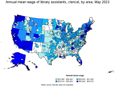 Map Of Annual Mean Wages Of Library Assistants Clerical By Area May 2023