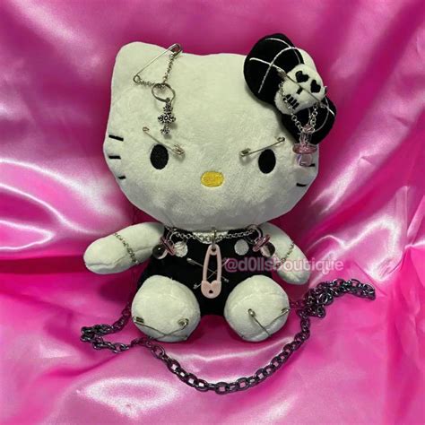 Y2k Goth Edgy Sanrio Black Skull Hello Kitty Plush Sling Bag Hobbies