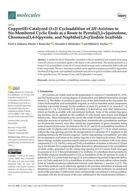 Pdf Copper Ii Catalyzed Cycloaddition Of H Azirines To Six