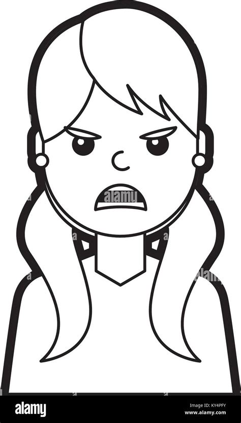 Portrait Woman Angry Facial Expression Cartoon Vector Illustration Line