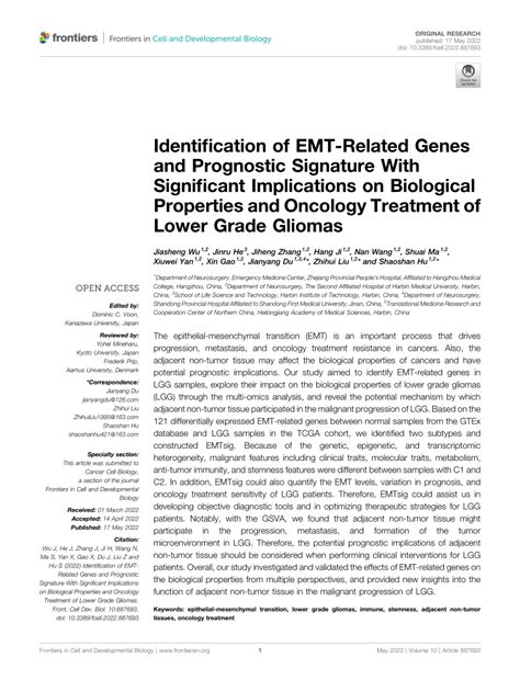 Pdf Identification Of Emt Related Genes And Prognostic Signature With