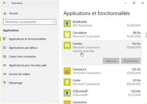 Windows 10 Fonctionnalités avancées des applications du Microsoft