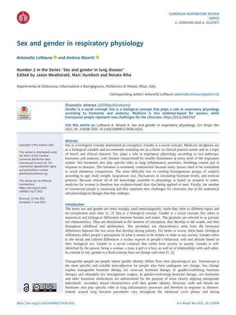 Pdf Sex And Gender In Respiratory Physiology