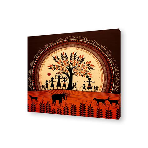 Buy Warli Art 001 Framed Canvas Painting Online | The Genie Art