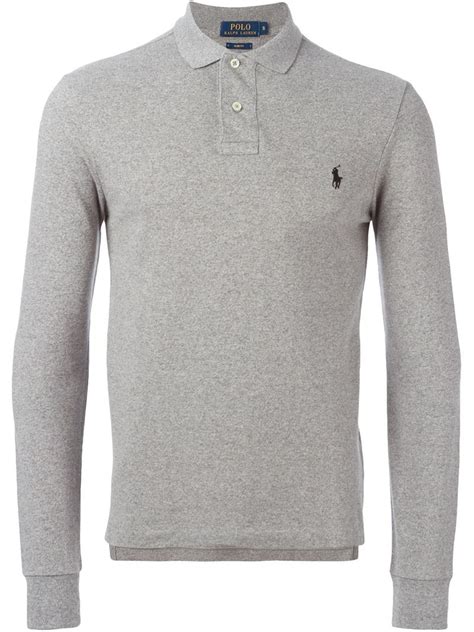 Polo ralph lauren Long Sleeve Polo Shirt in Gray for Men | Lyst