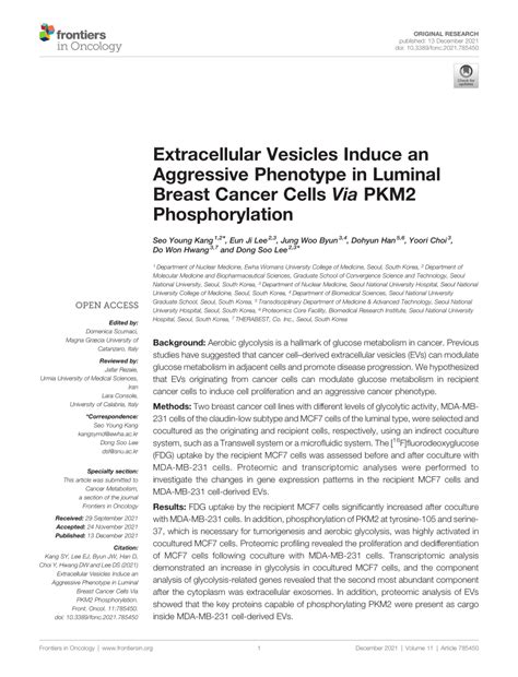 Pdf Extracellular Vesicles Induce An Aggressive Phenotype In Luminal