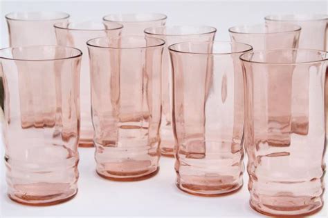 Blush Pink Depression Glass Tumblers Set Of Vintage Drinking Glasses