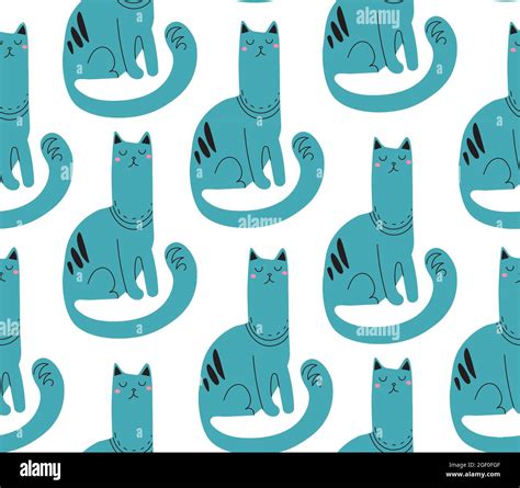 Proud cat funny seamless print with blue cats.Vector pattern of kittens ...