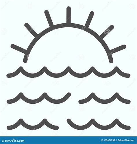 Sunset Line Icon Sunset And Sea Waves Illustration Isolated On White