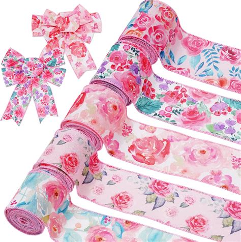 Amazon Generic Anydesign Rolls Pink Floral Wired Ribbon Inch