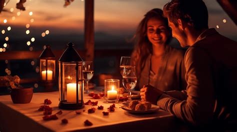 Premium Photo | Loving couple in lavish dinner with champagne a ...