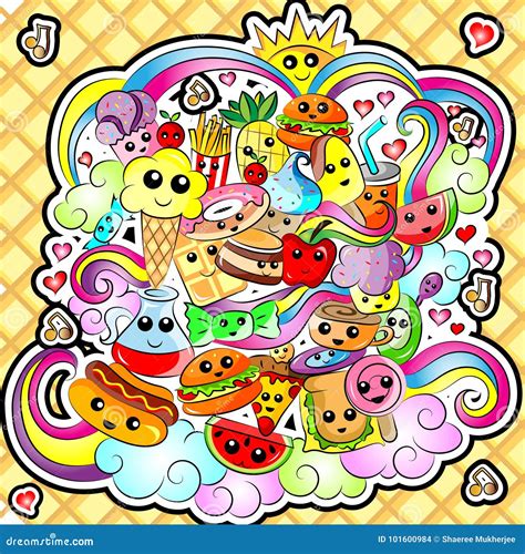 Food Doodle Stock Vector Illustration Of Kawaii Drawing 101600984