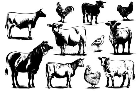 Set Farm Animals. Vector Sketches Hand Drawn Illustration Background Stock Illustration ...