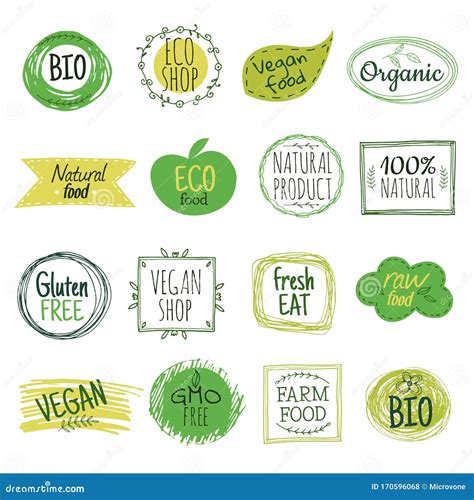 Eco Emblems Vegan Green Bio Food Gluten Free Natural Product Labels