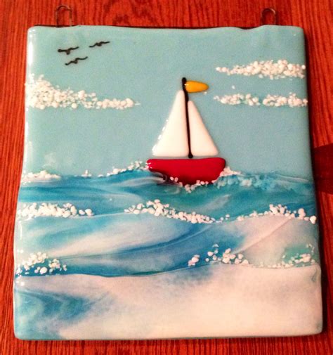 Happy Little Sailboat By Janelle As You Wish Glass Fusing Projects Fused Glass Wall Art