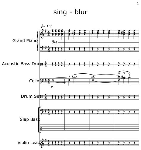 Sing Blur Sheet Music For Piano Acoustic Bass Drum Cello Drum