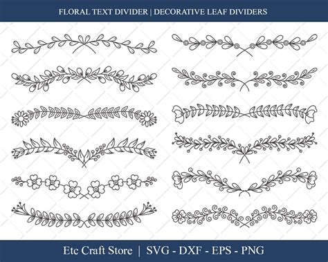 Floral Text Divider Svg Cut File Wedding Leaf Dividers Svg Etsy