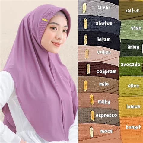 Jual Hijab Bergo Hamidah Label Akrilik Gold Size L Nutup Dada Jersey