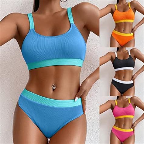 Sport Bikini Damen Gepolstert Push Up Bikini Set Gerippte Bustier