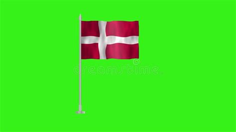 Pole Flag Of Denmark Denmark Pole Flag Waving In The Wind On Green