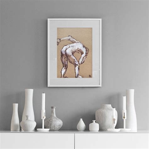 Nude Male Figure Original Sketch Drawing Homoerotic Nude Man Etsy