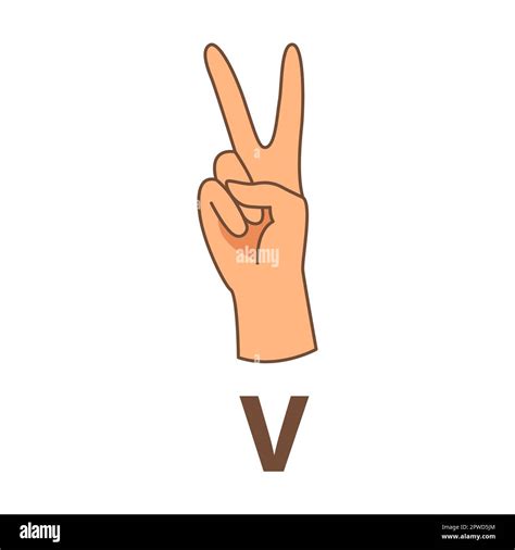 Hand Showing Letter V Sign Language Alphabet Vector Illustration