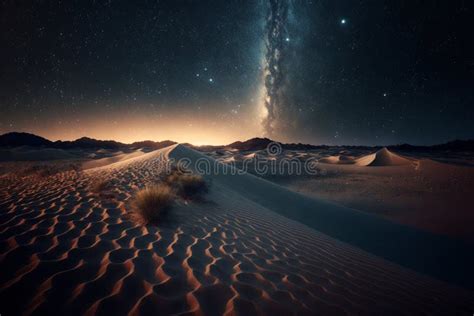 Starry Night In The Desert With Dunes Dark Night Sky With Stars Milky