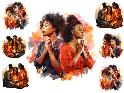 Watercolour Black Women Group Praying African American Women Praying