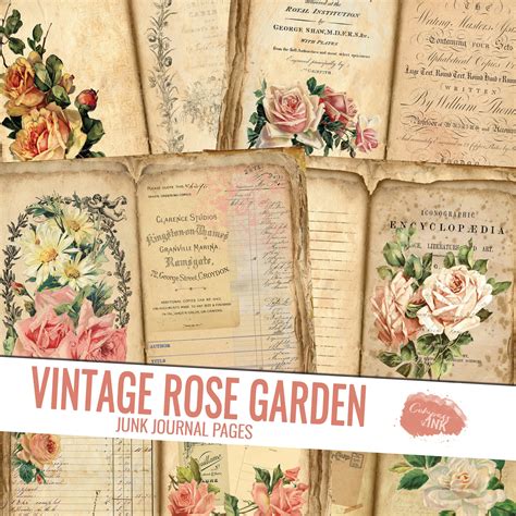 Vintage Rose Garden Junk Journal Kit Rose Junk Journal Pages Etsy