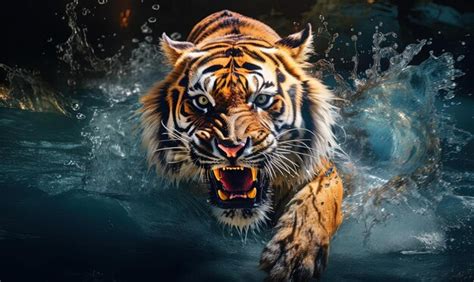 Premium Photo | A tiger running in the water