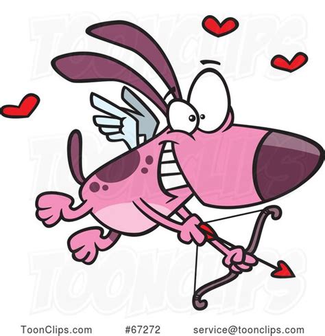 Cartoon Dog Cupid Aiming A Valentines Day Arrow 67272 By Ron Leishman