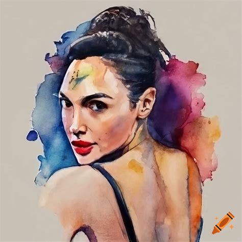 Watercolor Illustration Of Gal Gadot With Rembrandt Lighting On Craiyon