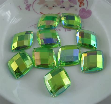 Bottom 2 Hole Acrylic Crystal Rhombus 18x22mm Faceted Green AB Resin