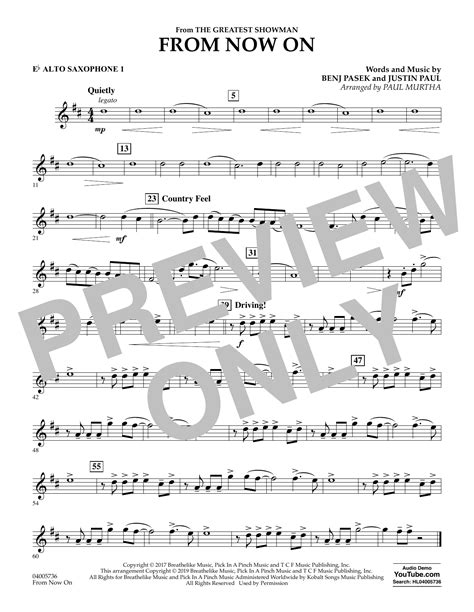 From Now On From The Greatest Showman Arr Paul Murtha Eb Alto