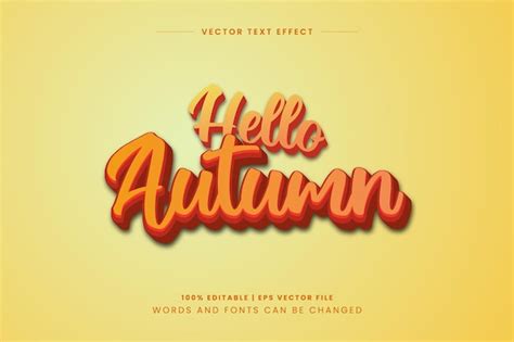 Hola plantilla de efecto de texto 3d editable de otoño Vector Premium