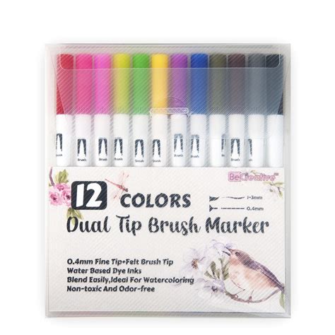 Dual Tip Watercolor Brush Marker Set 12colors Becreative