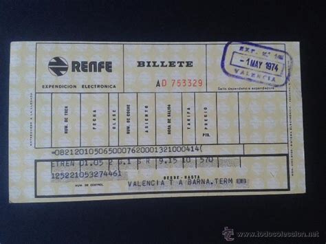 Antiguo Billete De Tren Renfe Valencia Barn Vendido En Venta