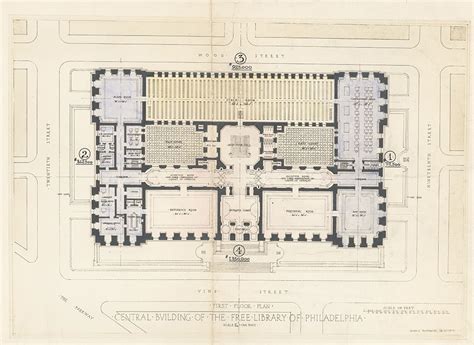 First Floor Plan Central Building Of The Free Library Of Philadelphia